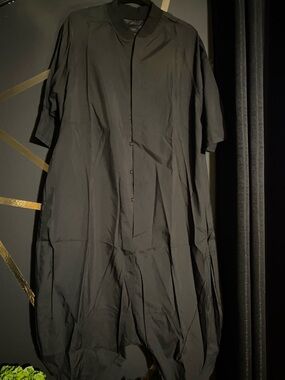 Black Button-Front Long Shirt Dress